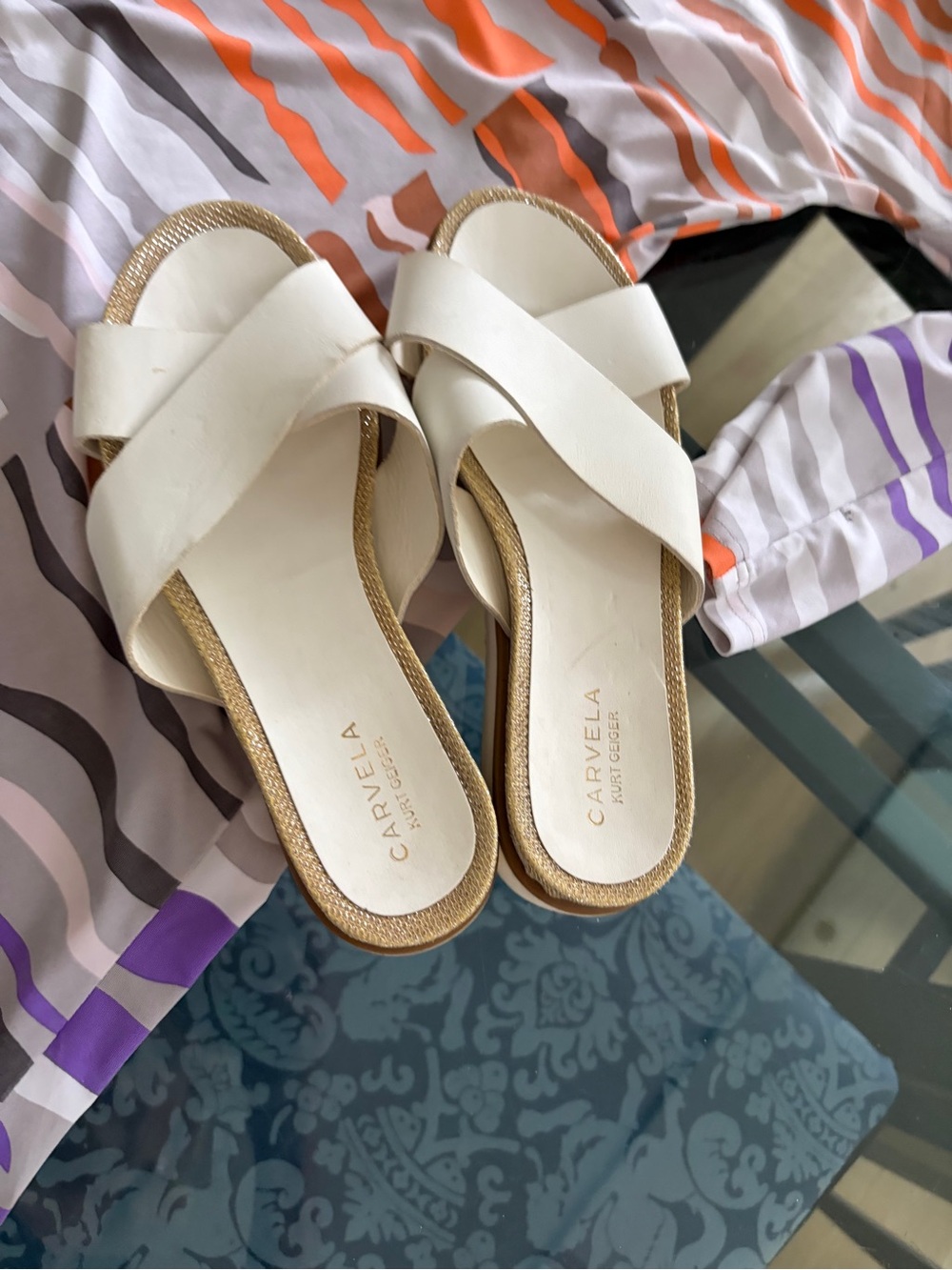 Kurt Geiger White Crisscross Espadrille Slide Sandals